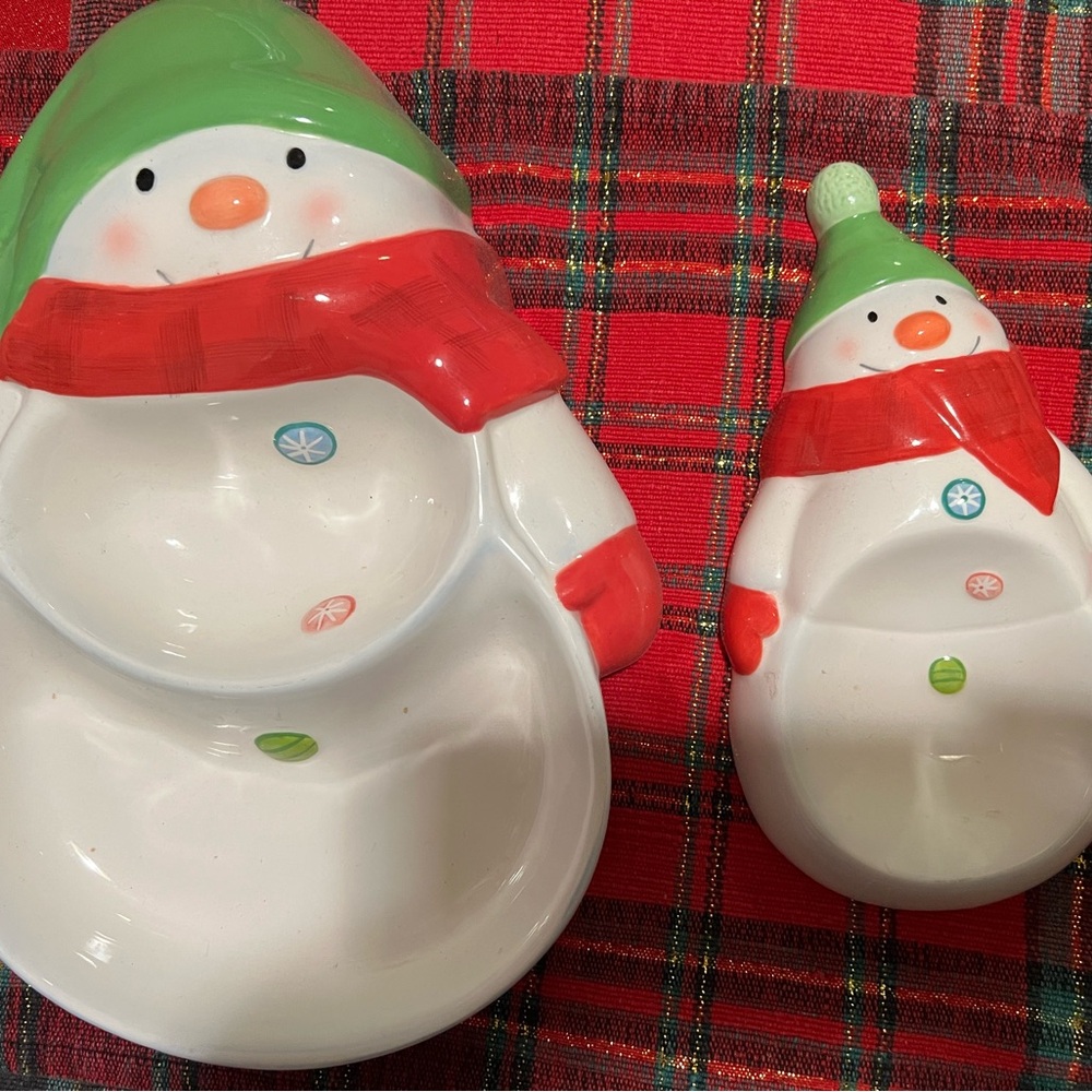 Hallmark Snowman Dish Set with Red and Green Accents